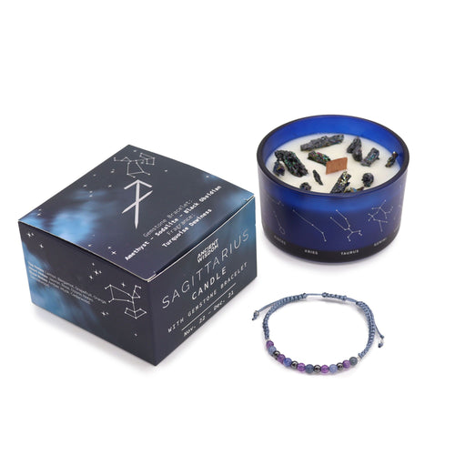 * Bougie Cristal Zodiaque avec Bracelet en Pierres Précieuses – Sagittaire