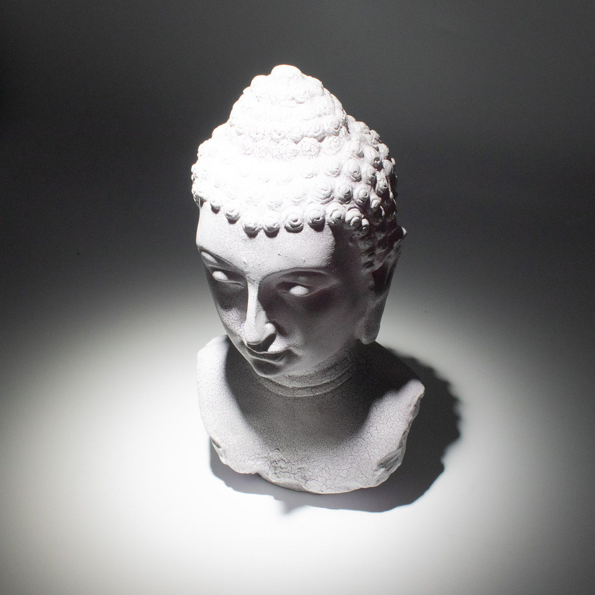 * Lampe buste de Bouddha – Finition lavande craquelée et socle ovale