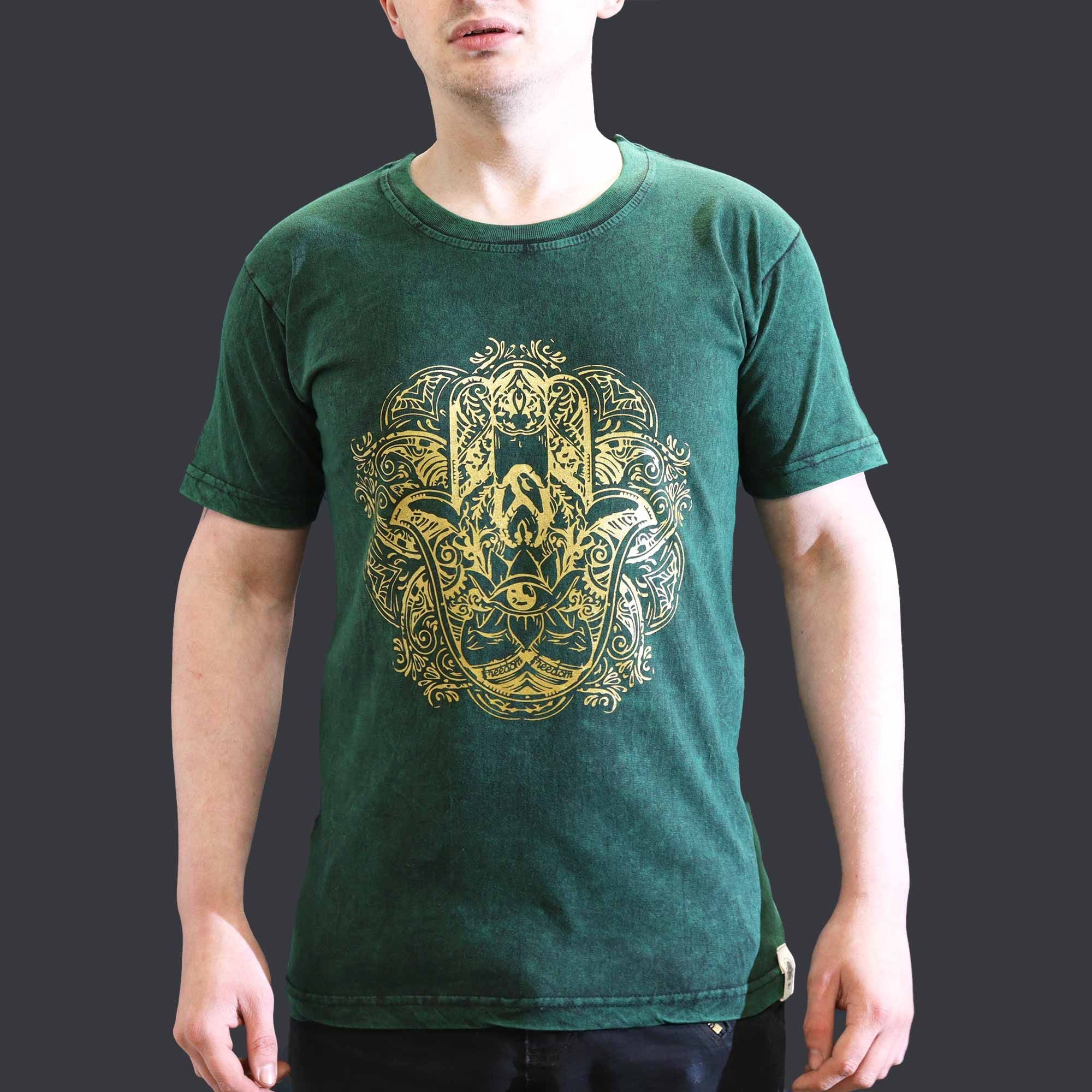 * T-Shirt en Coton Délavé Nomad Sari – Hamsa – Vert – S