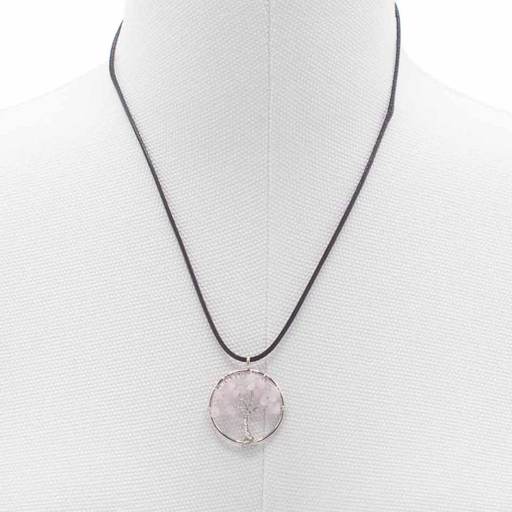 Pendentif arbre de vie en quartz rose