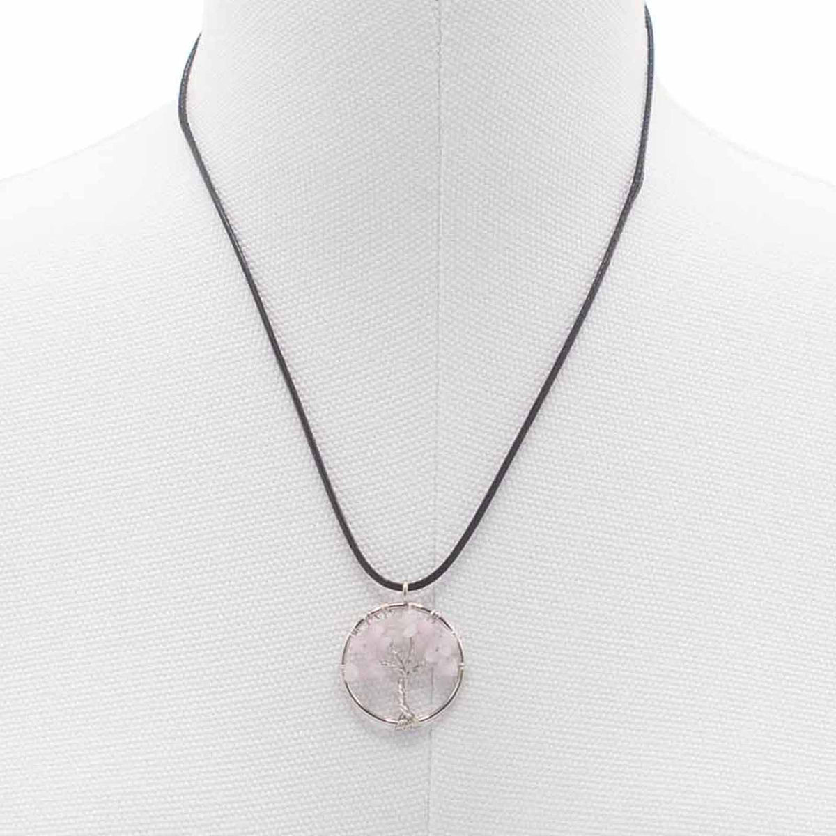 Pendentif arbre de vie en quartz rose