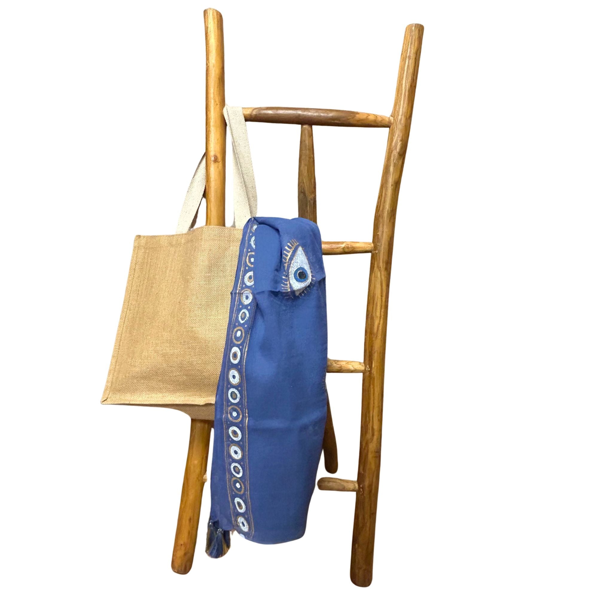 Paréo Femme Bleu Roi & Mauvais Œil Doré Peint à la Main – Collection Nomad Sari Méditerranée