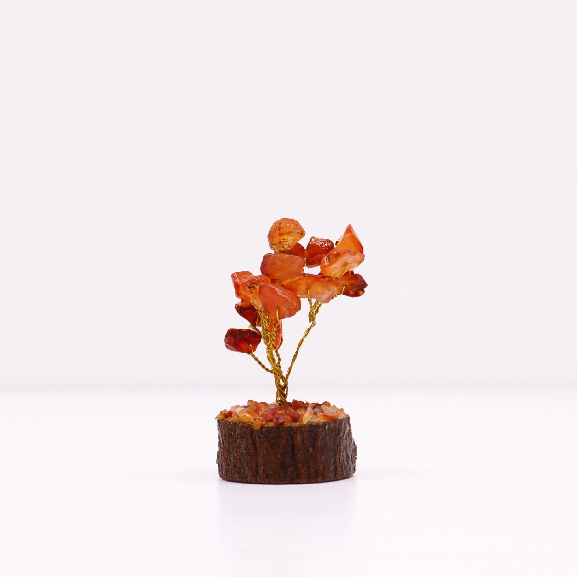 Mini Arbres en Pierres Précieuses sur Socle en Bois – Cornaline (15 pierres)