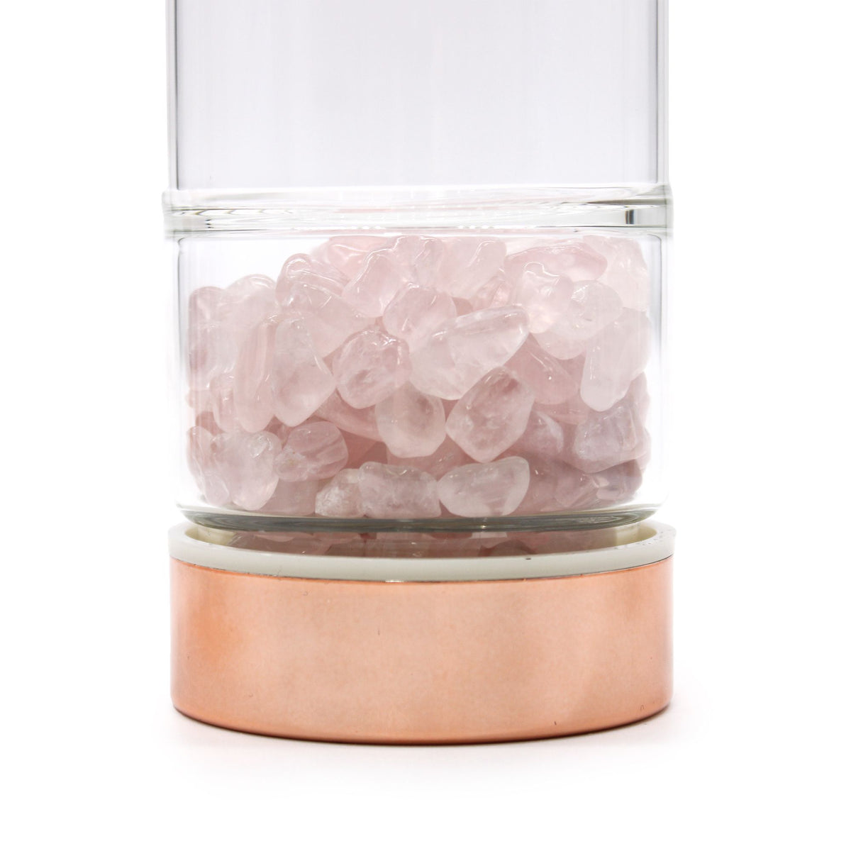 Bouteille infuseur à thé en verre avec quartz rose, finition or rose