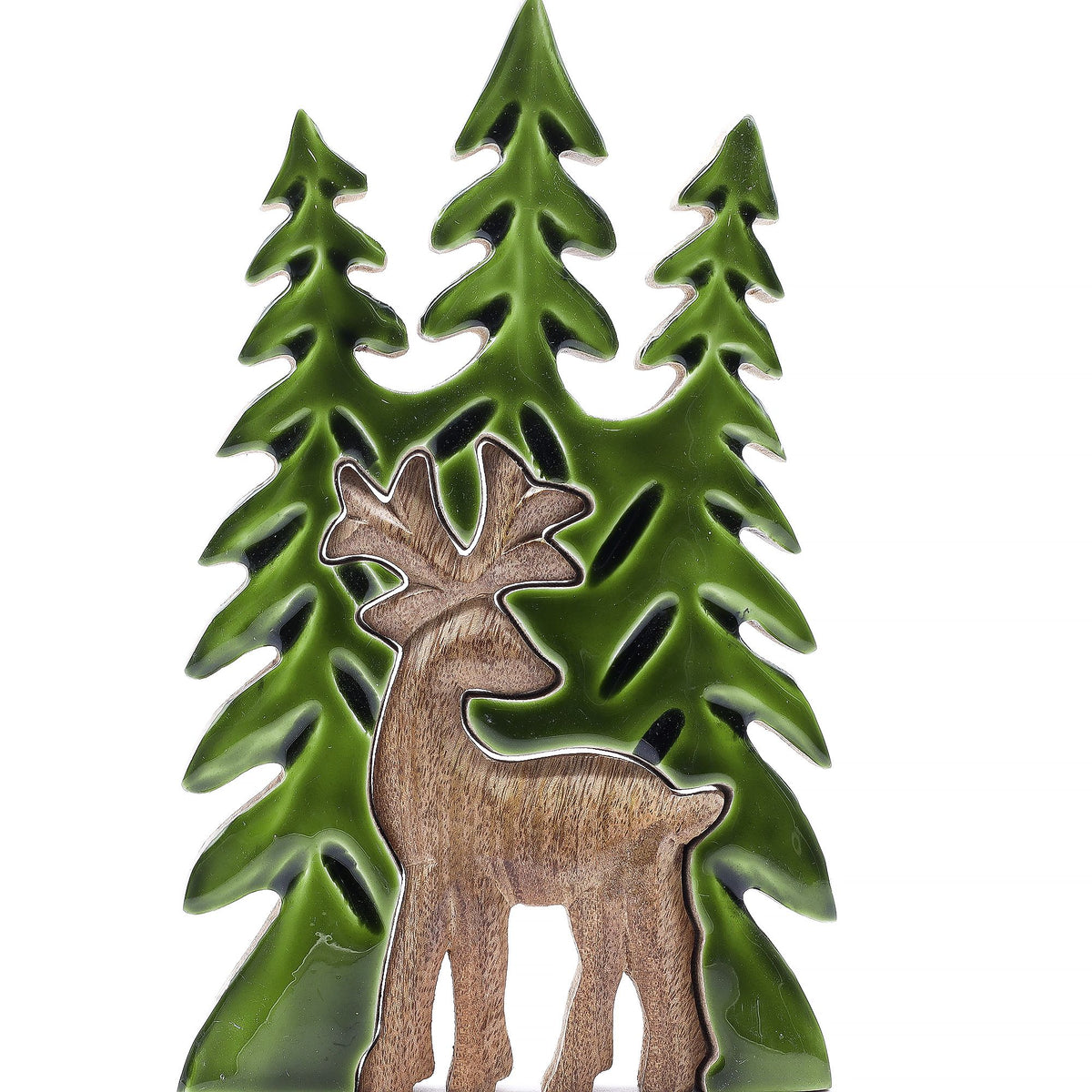 * Perdu dans la forêt – Décoration en bois 3D Cerf dans la forêt – 25 × 15 cm