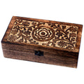 * Coffret d’aromathérapie en bois de manguier – Motifs floraux – 32 flacons