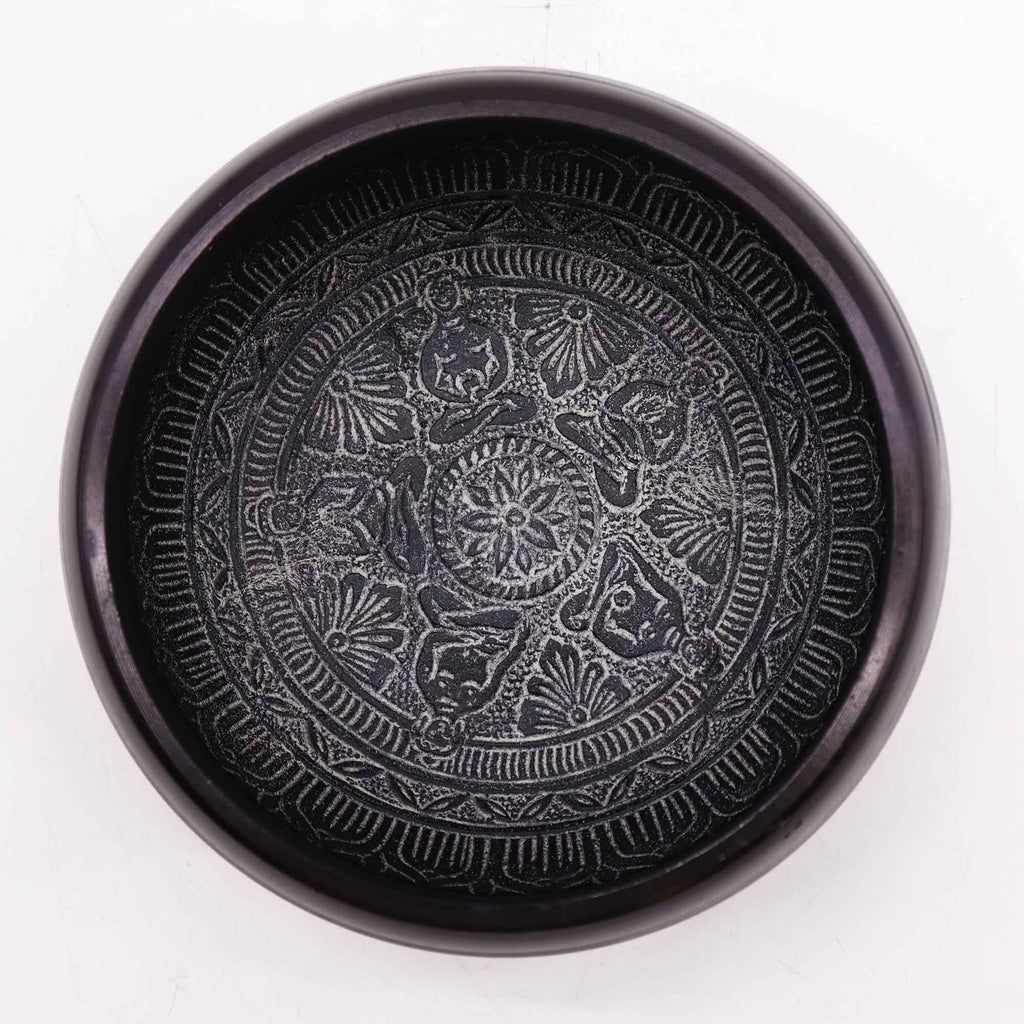 * Bol chantant en poudre de terre – Om et cinq Bouddhas – 16 cm