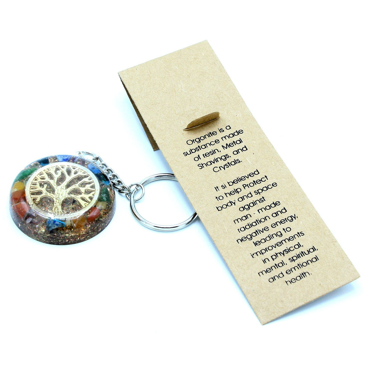 * Porte-clés en orgonite – Arbre de vie et pierres des chakras