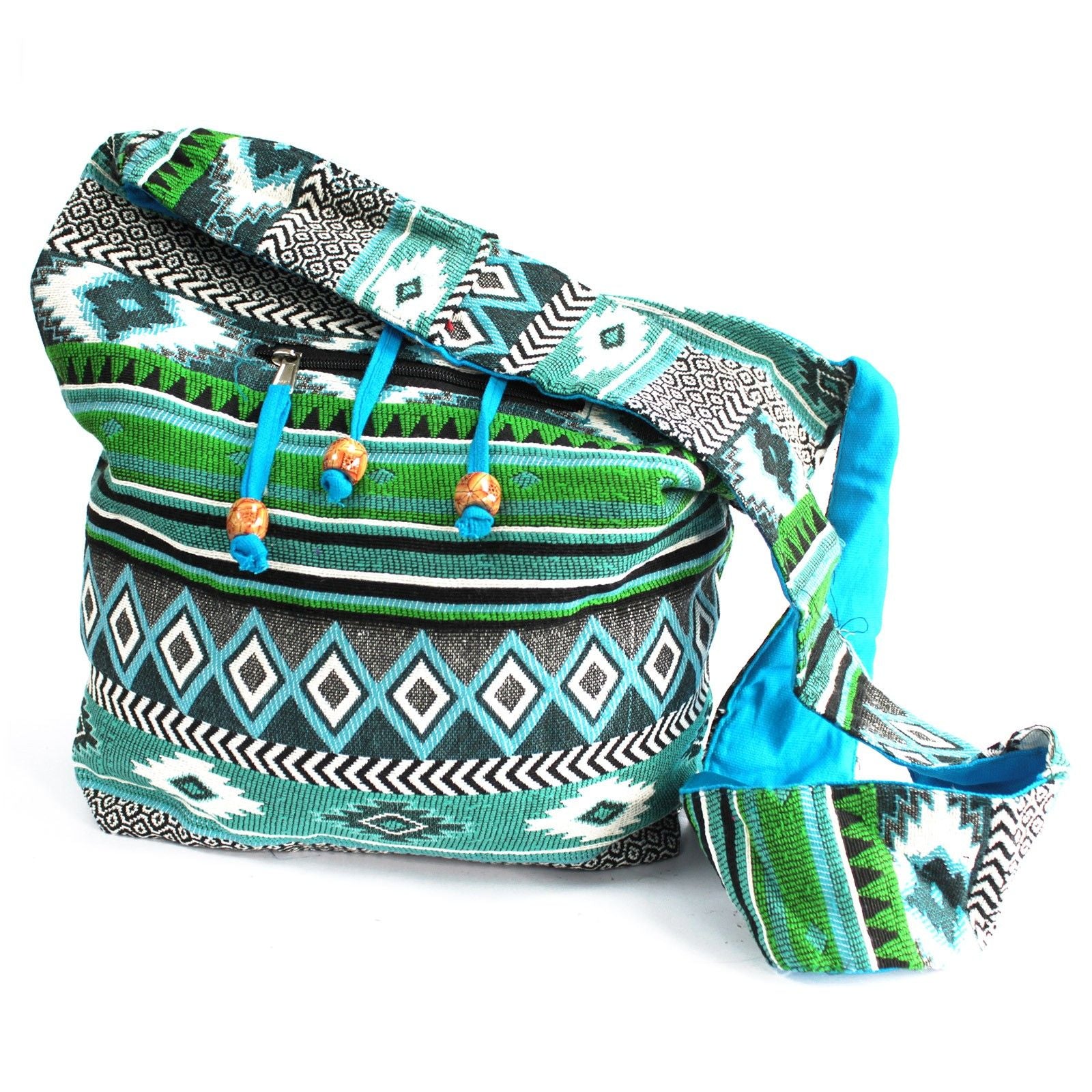 Sac À Dos Étudiant Jacquard Ethnique – Coloris Teal | Style Népalais | Artisanal