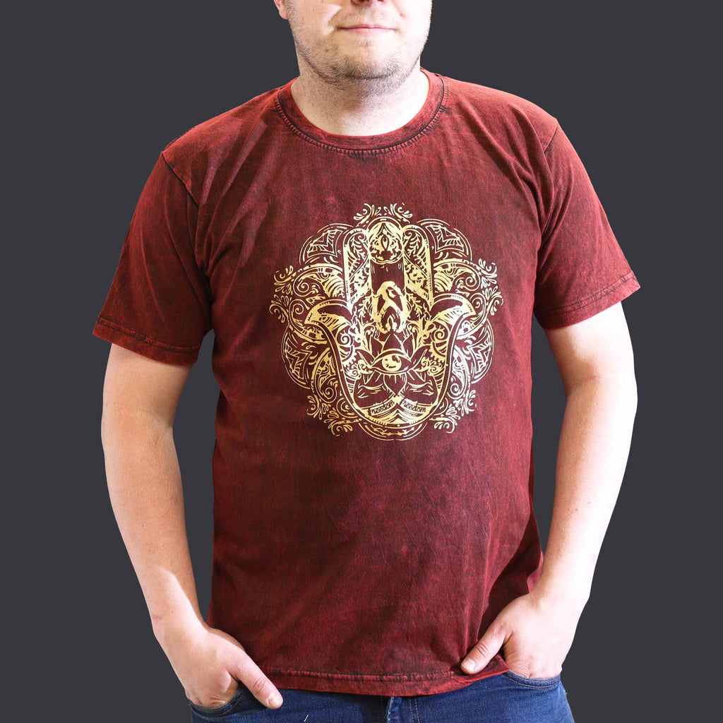 * T-Shirt en Coton Délavé Nomad Sari – Hamsa – Bordeaux – XL