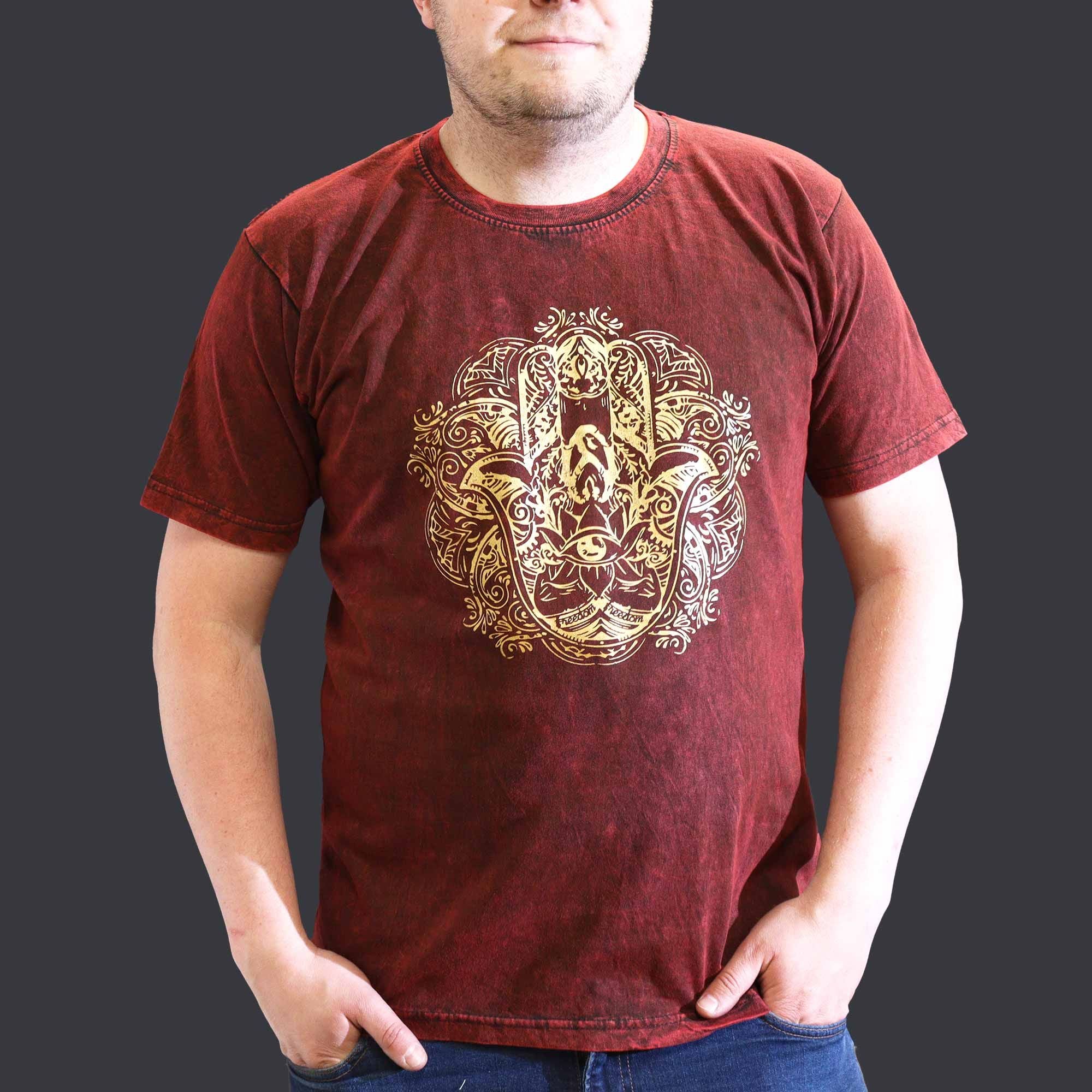 * T-Shirt en Coton Délavé Nomad Sari – Hamsa – Bordeaux – XL