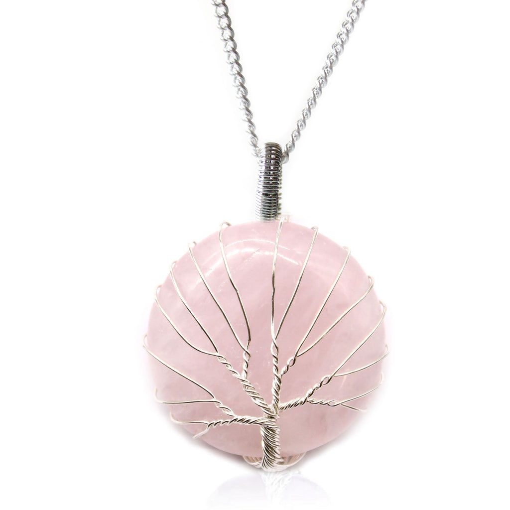 Collier arbre de vie en quartz rose