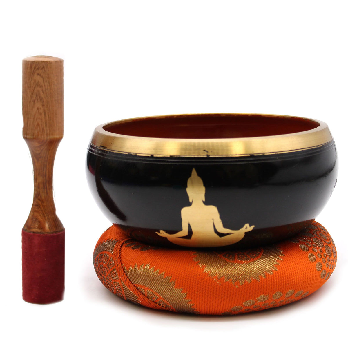 * Grand coffret de bol chantant Bouddha noir et orange, 14 cm