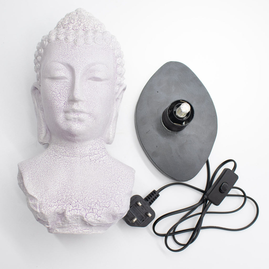 * Lampe buste de Bouddha – Finition lavande craquelée et socle ovale