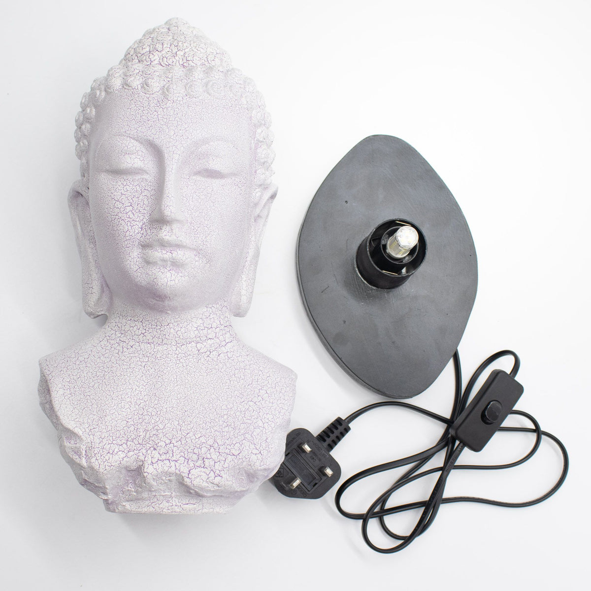 * Lampe buste de Bouddha – Finition lavande craquelée et socle ovale