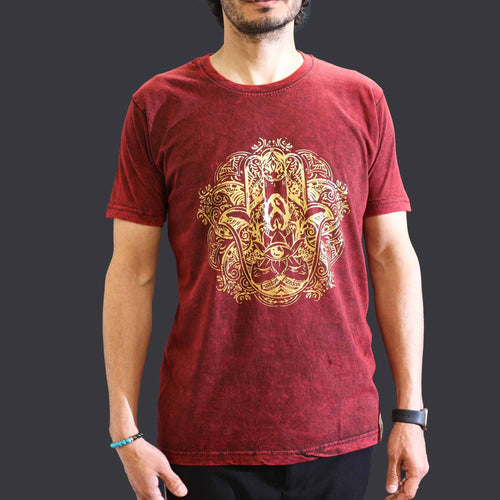 * T-Shirt en Coton Délavé Nomad Sari – Hamsa – Bordeaux – M