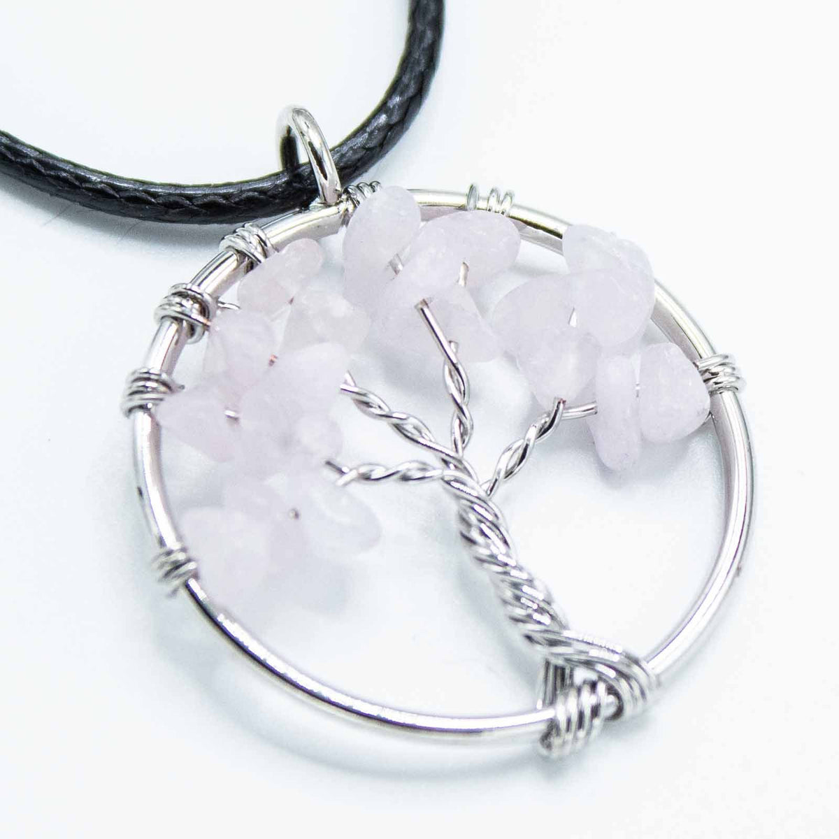 Pendentif arbre de vie en quartz rose