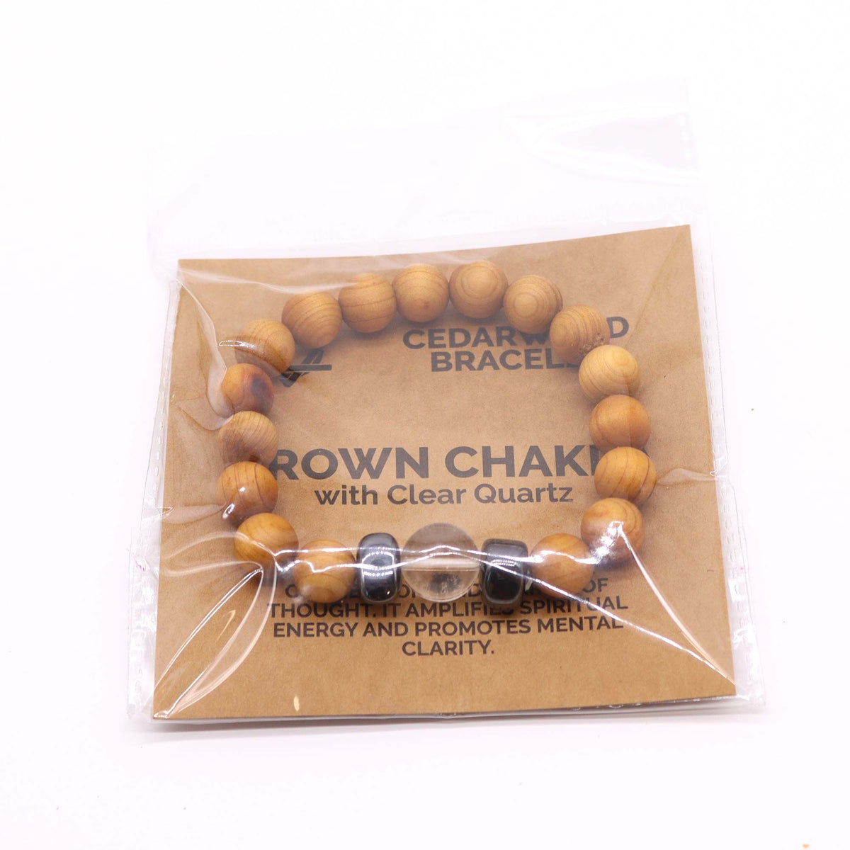 * Bracelet chakra couronne en bois de cèdre et cristal de roche