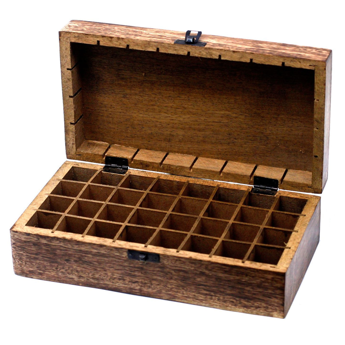 * Coffret d’aromathérapie en bois de manguier – Motifs floraux – 32 flacons
