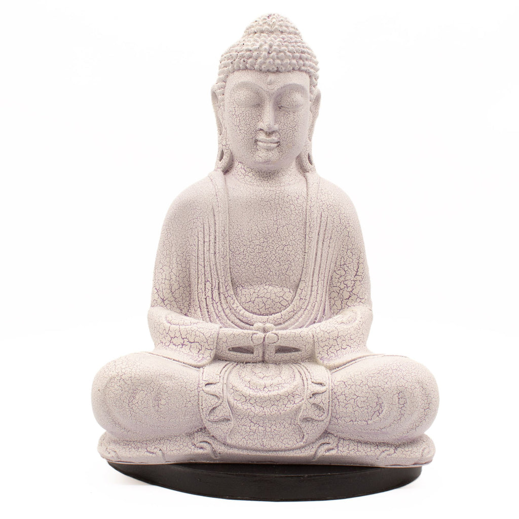 * Lampe Bouddha en méditation – Finition lavande craquelée et socle ovale