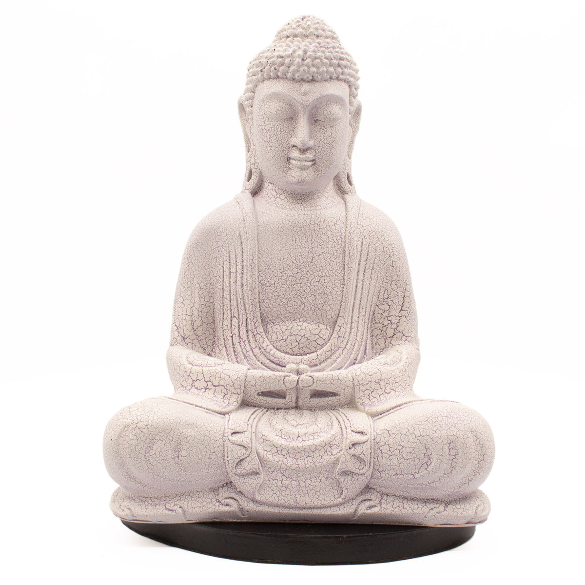 * Lampe Bouddha en méditation – Finition lavande craquelée et socle ovale