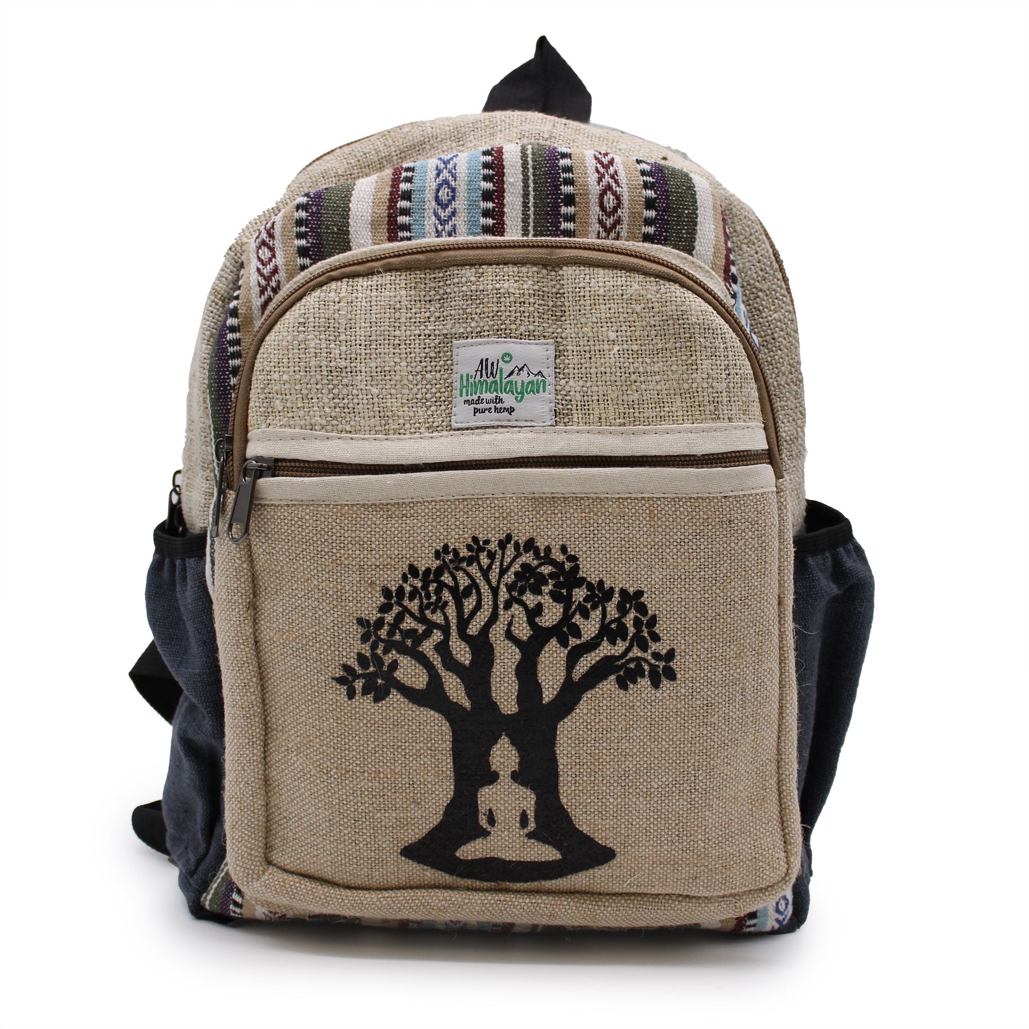 Petit Sac à Dos en Chanvre – Motif Arbre de Bodhi | Artisanal Népal