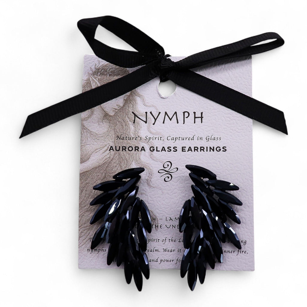 * Boucles d’oreilles ailes d’ange en verre vintage – Noir de jais