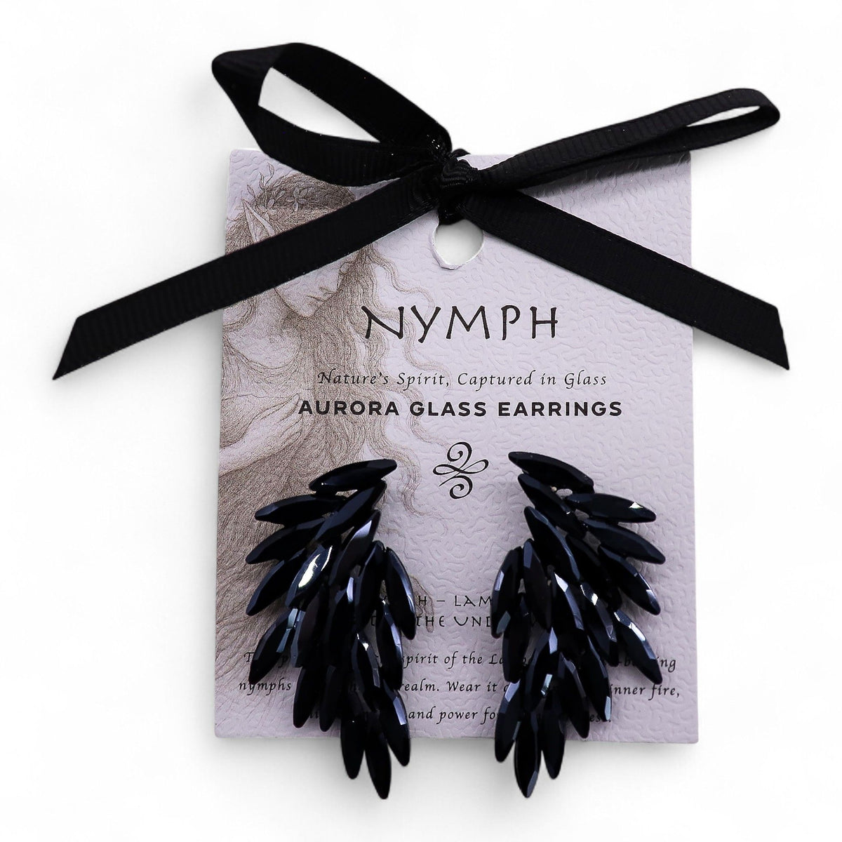 * Boucles d’oreilles ailes d’ange en verre vintage – Noir de jais