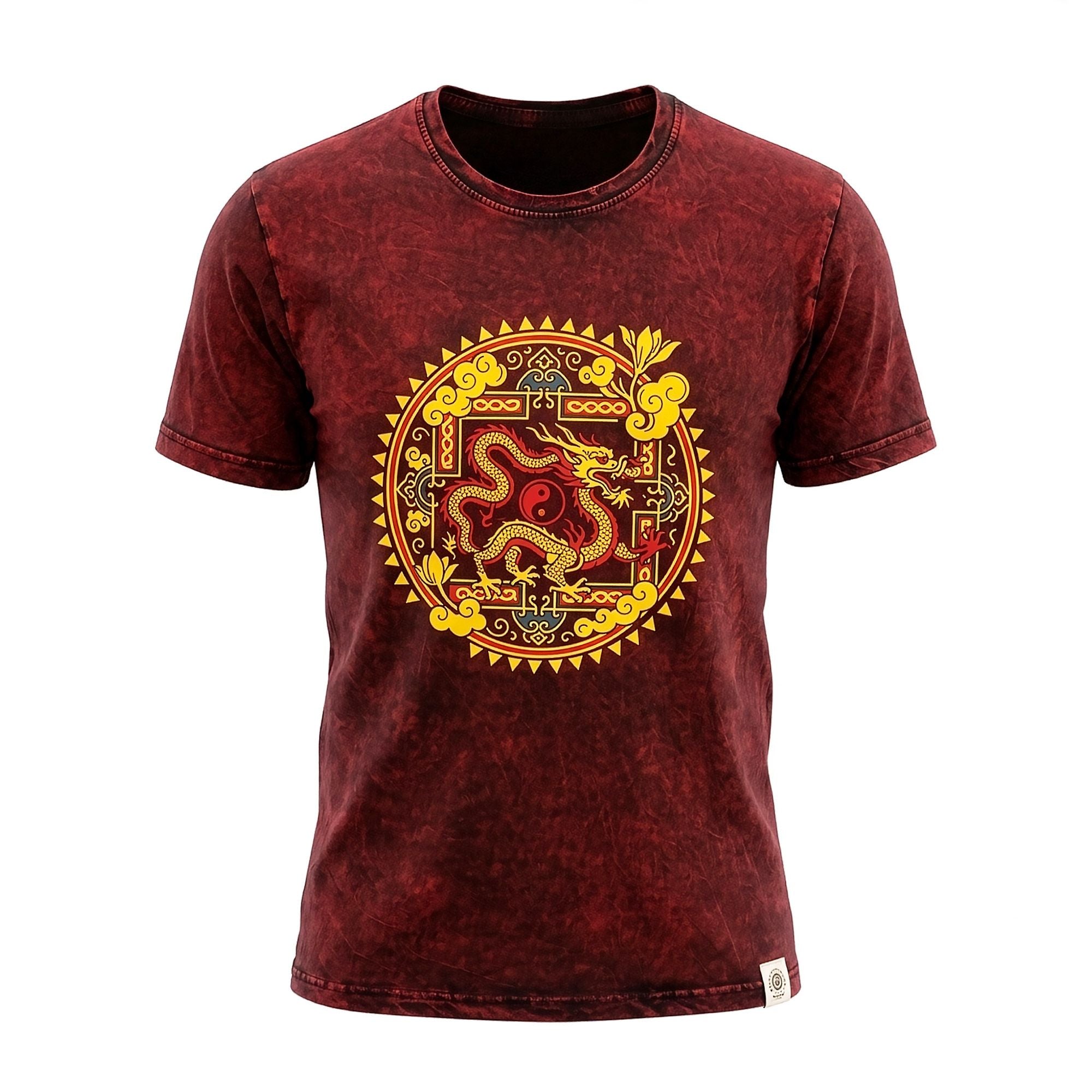 * T-Shirt en Coton Délavé Nomad Sari – Mandala Dragon – Bordeaux – S
