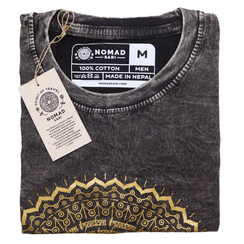 * T-Shirt en Coton Délavé Nomad Sari – Mandala – Gris Foncé – M