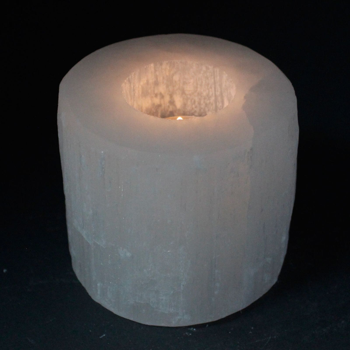 Photophore cylindrique en sélénite – 8 cm
