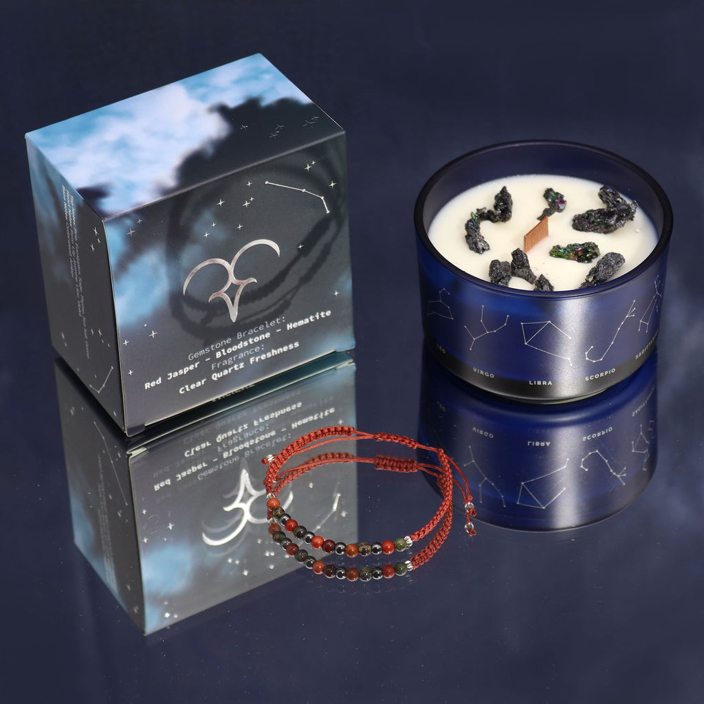 * Bougie Cristal Zodiaque avec Bracelet en Pierres Précieuses – Bélier