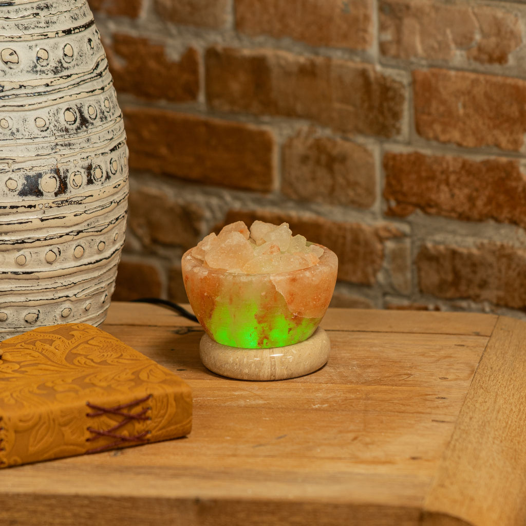 * Lampe en sel de l’Himalaya USB en forme de bol, lumière multicolore