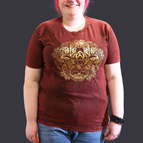 * T-Shirt en Coton Délavé Nomad Sari – Hamsa – Bordeaux – XL
