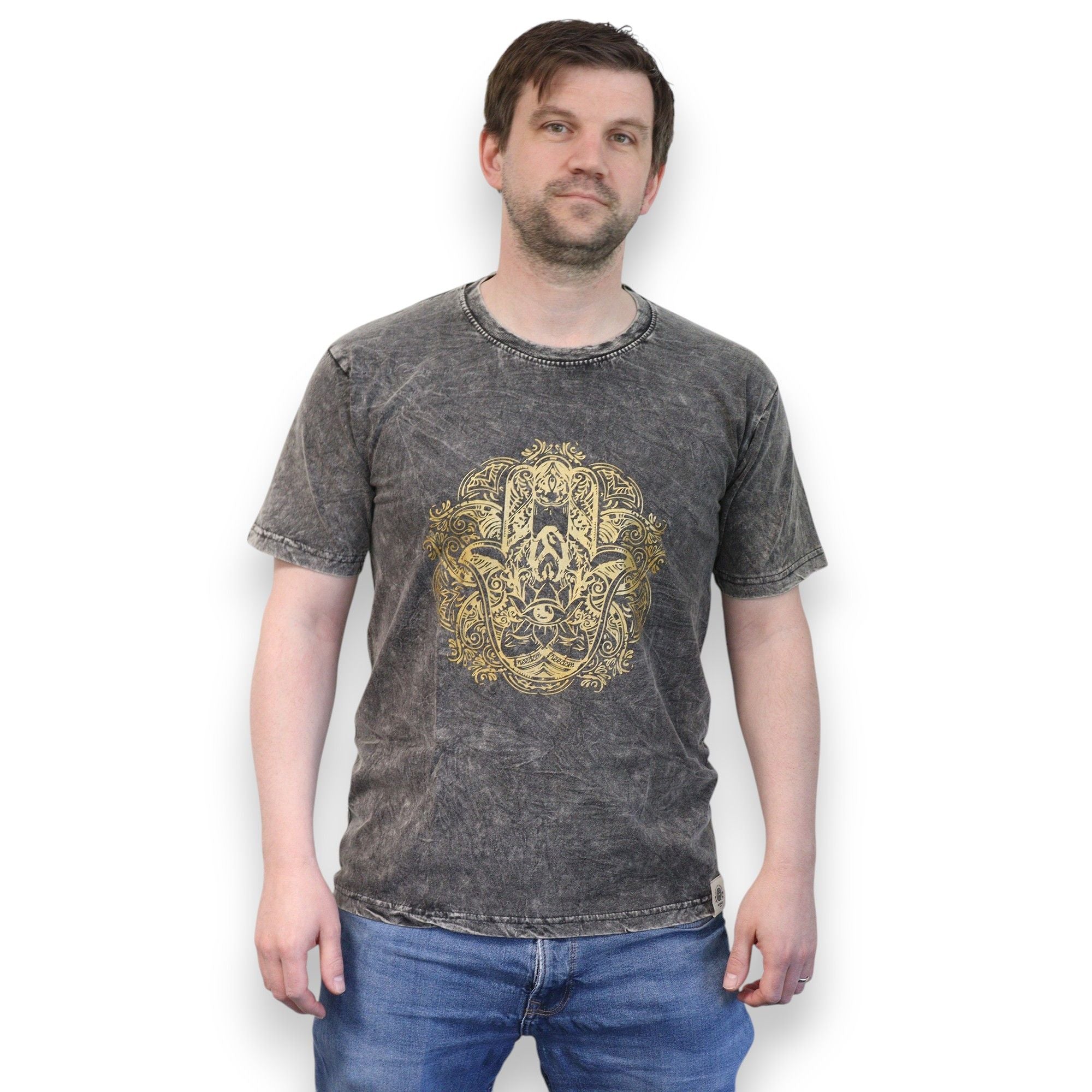 * T-Shirt en Coton Délavé Nomad Sari – Hamsa – Gris Foncé – M