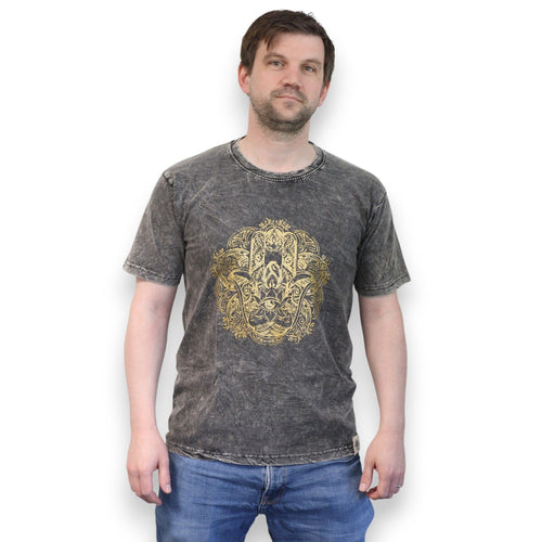 * T-Shirt en Coton Délavé Nomad Sari – Hamsa – Gris Foncé – M