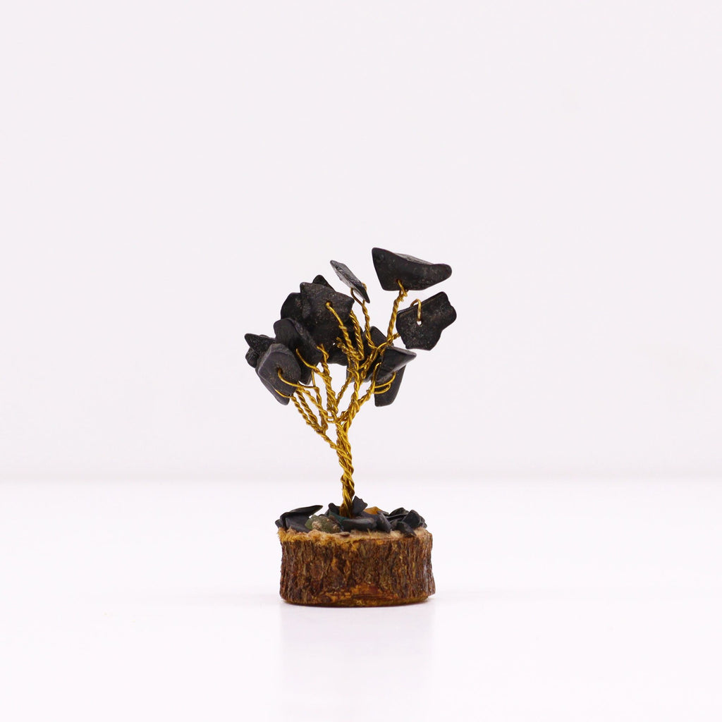 Mini Arbres en Pierres Précieuses sur Socle en Bois – Agate Noire (15 pierres)