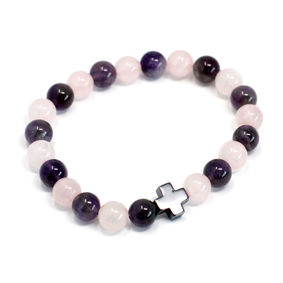 Lot de 2 bracelets d’amitié « Amour » en améthyste et quartz rose