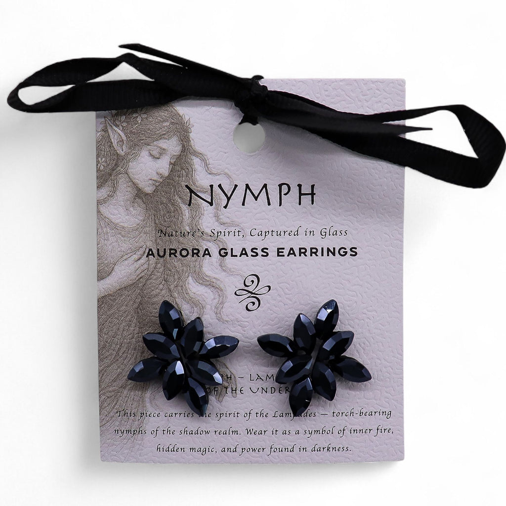 * Boucles d’oreilles fleurs en verre vintage – Noir de jais