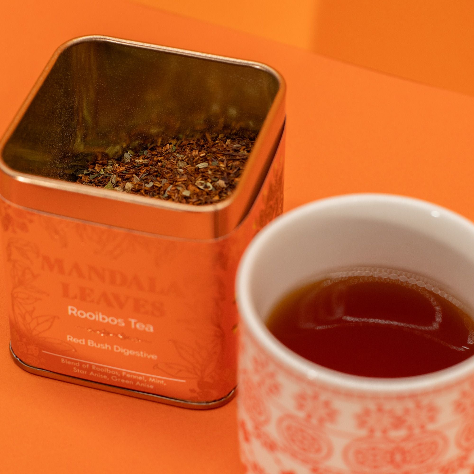 Thé Red Bush Digestive 50g – Infusion Rooibos Fenouil Menthe Anis | Boîte Métallique