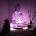 * Lampe Bouddha en méditation – Finition lavande craquelée et socle ovale