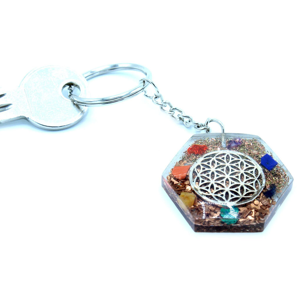 * Porte-clés en orgonite – Octogone et Fleur de vie