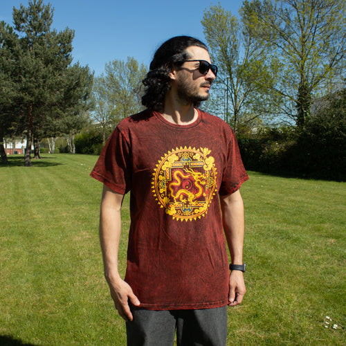 * T-Shirt en Coton Délavé Nomad Sari – Mandala Dragon – Bordeaux – S