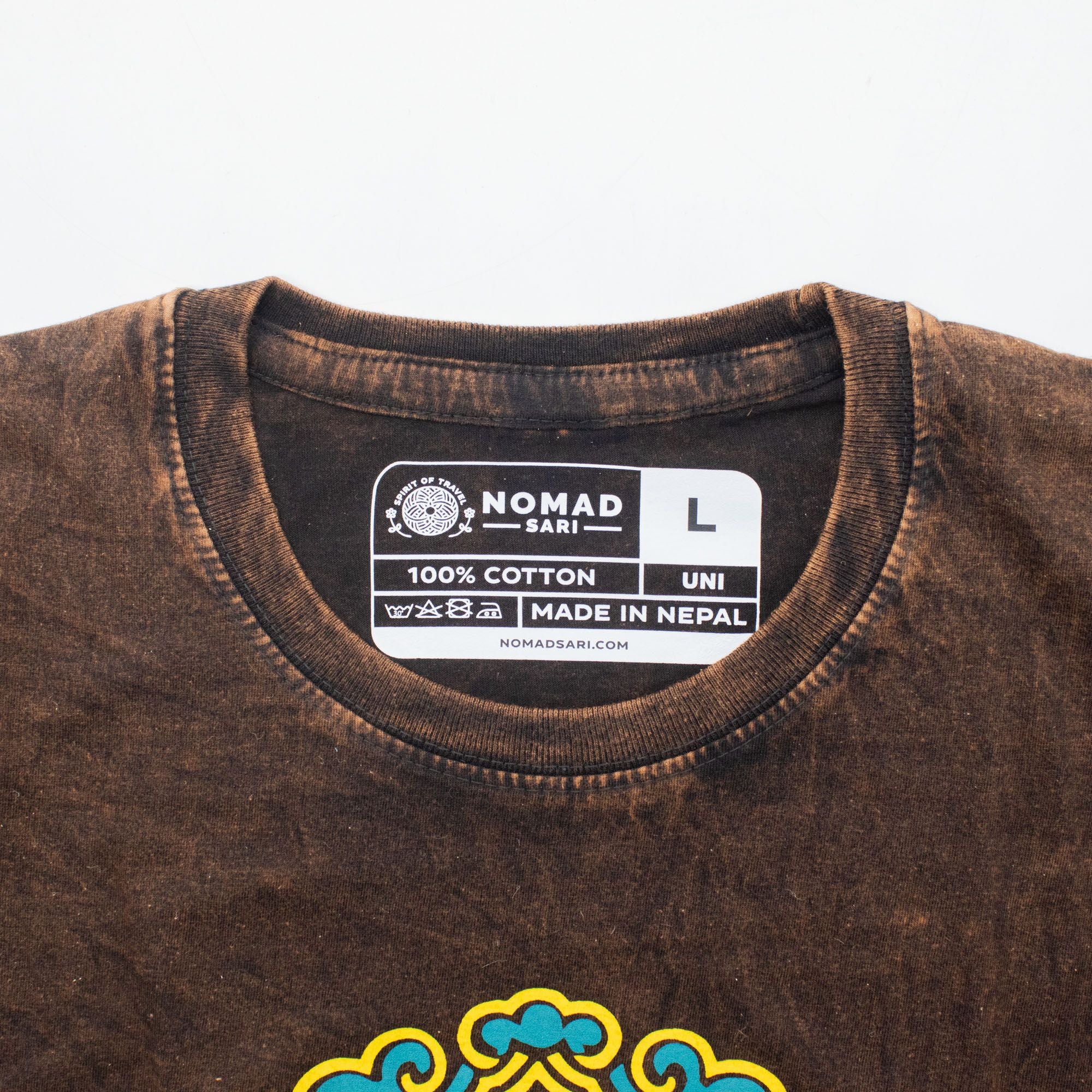 * T-Shirt en Coton Délavé Nomad Sari – Soleil & Zodiaque – Marron – L