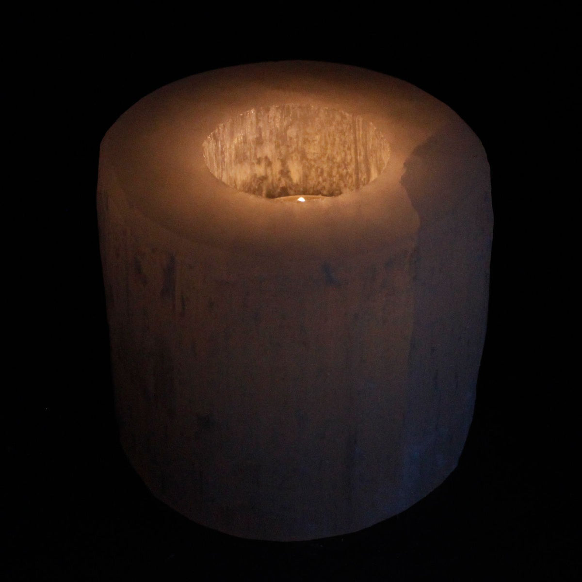 Photophore cylindrique en sélénite – 8 cm