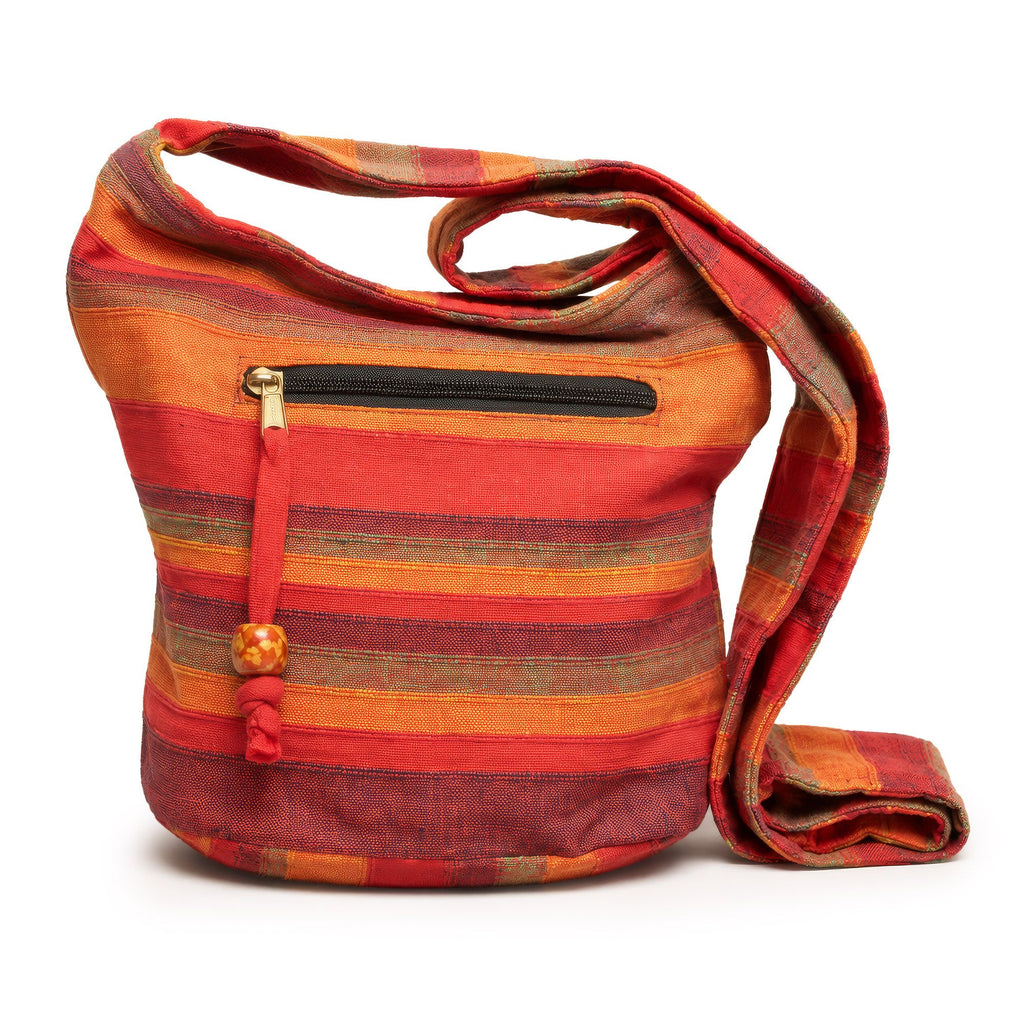 Sac Sling Népalais Orange Lever de Soleil – Format Standard | 21x24x9cm | Artisanal