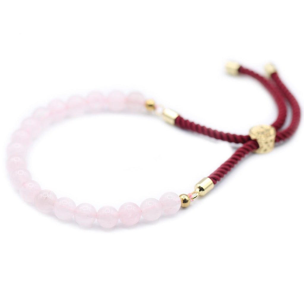 Bracelet cordon bordeaux en quartz rose, fermoir plaqué or 18 carats