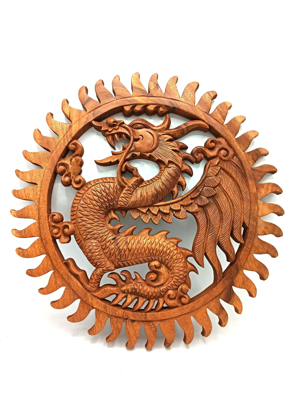 * Panneau mural Dragon en bois de suar sculpté à la main, 40 cm