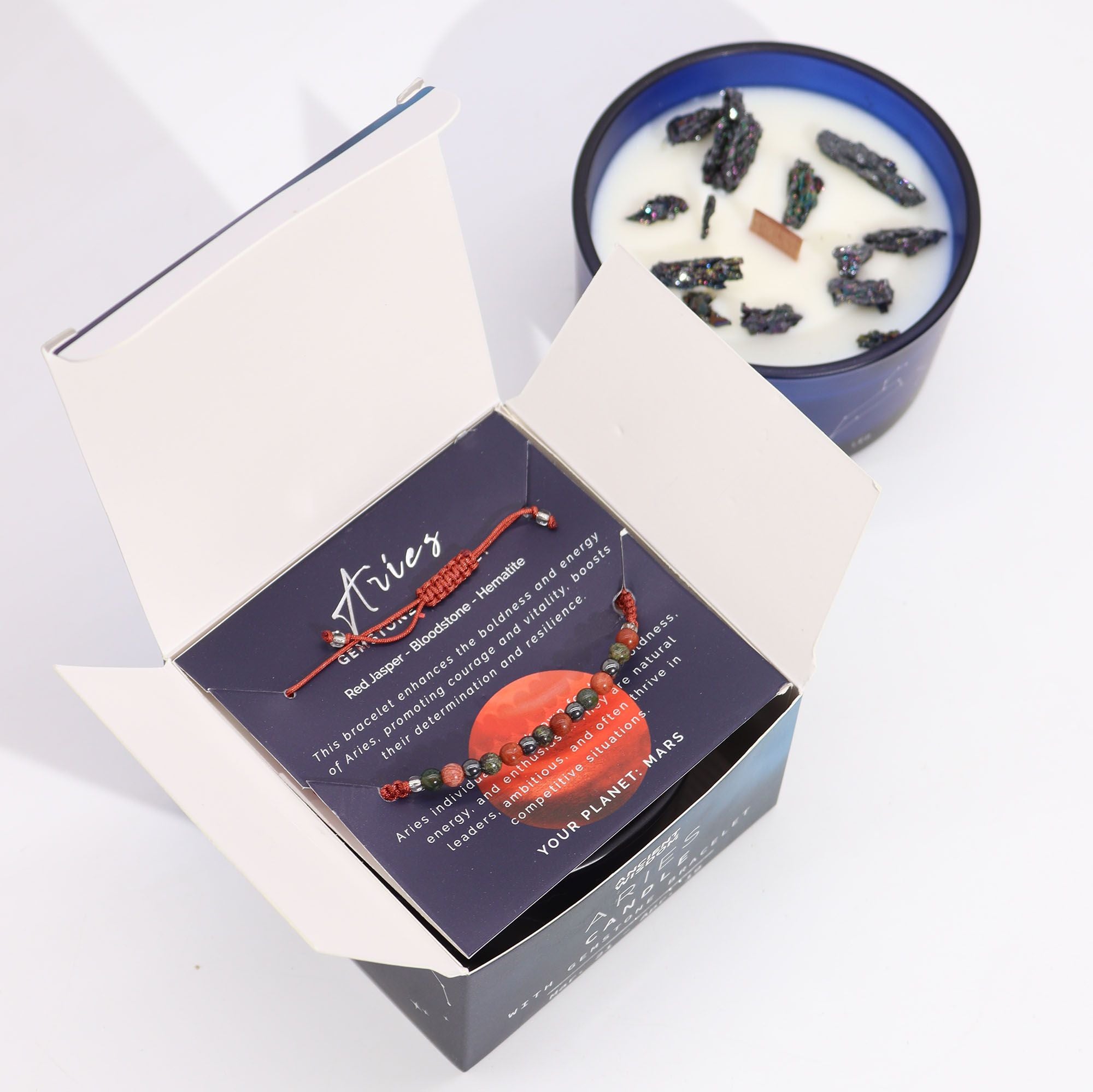 * Bougie Cristal Zodiaque avec Bracelet en Pierres Précieuses – Bélier