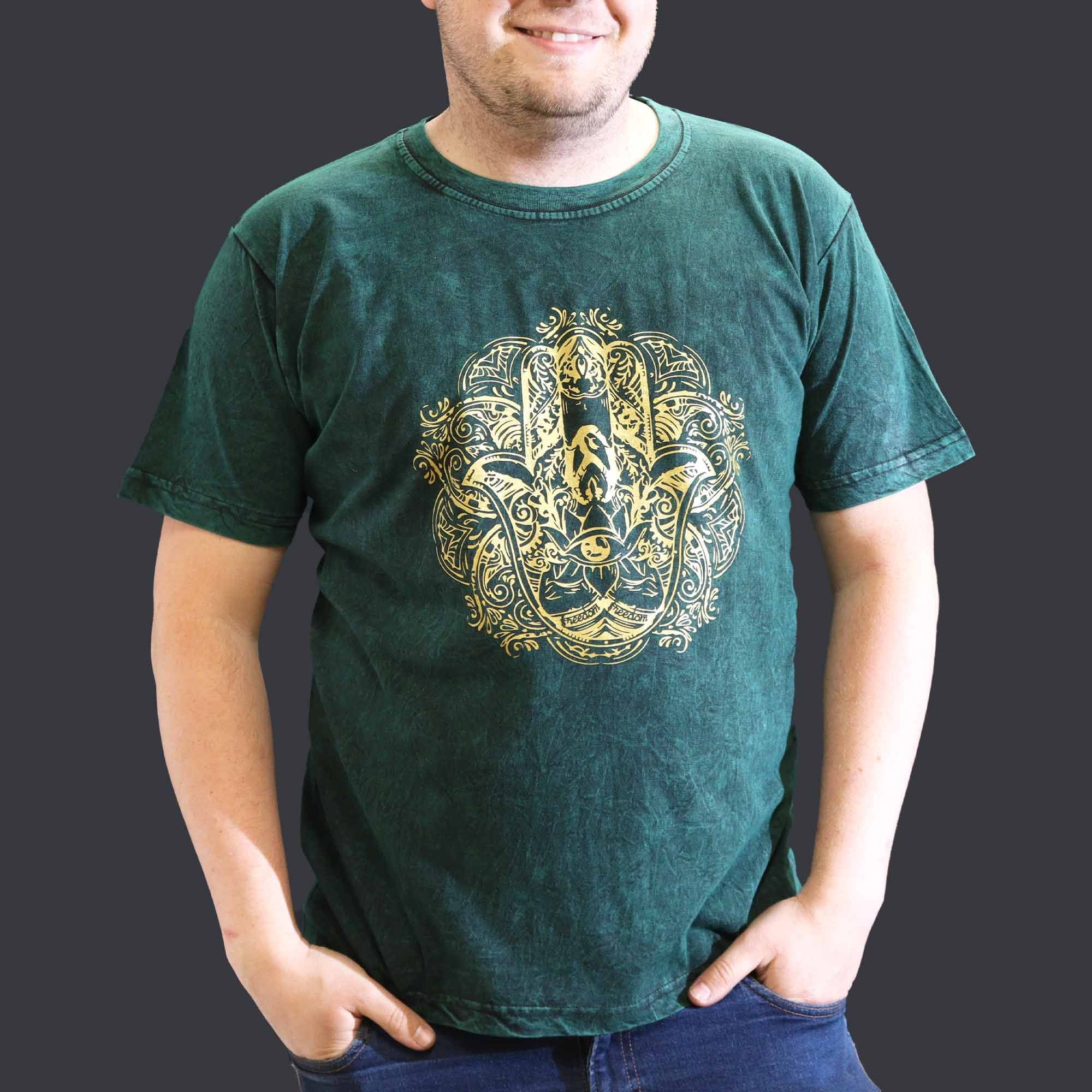* T-Shirt en Coton Délavé Nomad Sari – Hamsa – Vert – XL